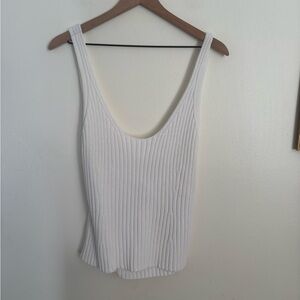 Vince White Ribbed Cotton Knit Tie Back V Neck Tank Top Chic Women Large NWOT